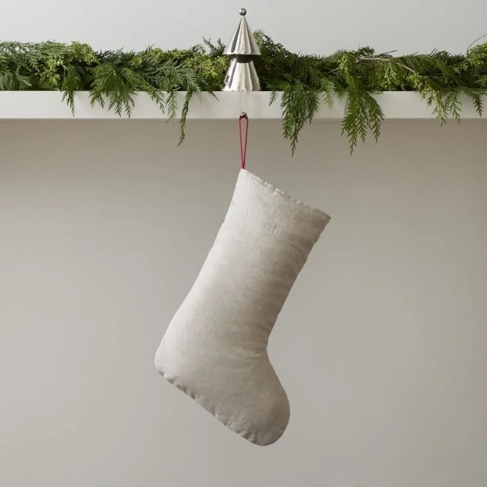 West Elm Pottery Barn Neutral Linen Stockings NWT - Picture 4 of 7